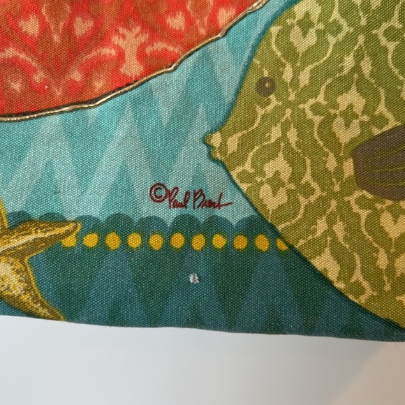 Paul Brant Coral and fish Large Tote Bag orange and green blue beach bag - Picture 4 of 10